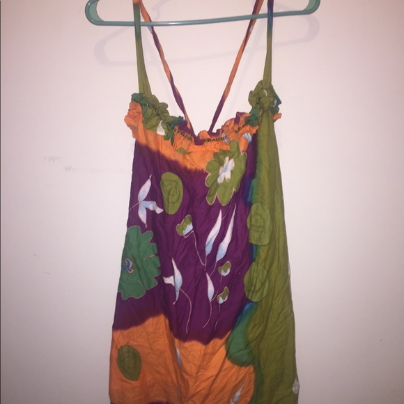 Spaghetti strap Cross Back Linen Style Dress - Picture 2 of 6